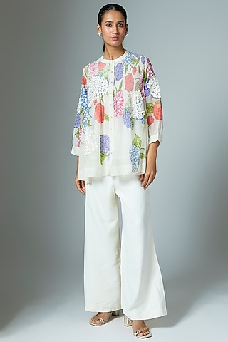 White Chanderi Top by Vineet Rahul