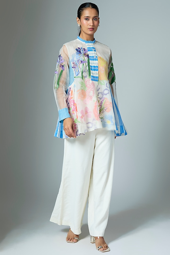 White Organza & Chanderi Top by Vineet Rahul at Pernia's Pop Up Shop