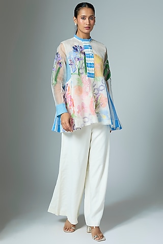 White Organza & Chanderi Top by Vineet Rahul