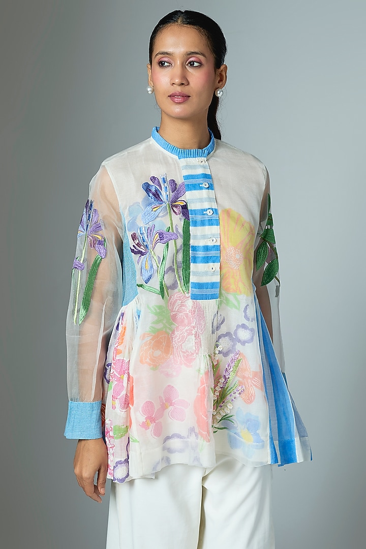 White Organza & Chanderi Top by Vineet Rahul at Pernia's Pop Up Shop