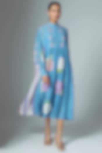 Blue Chanderi Midi Vacation Dress by Vineet Rahul at Pernia's Pop Up Shop