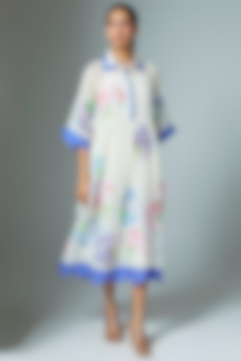 White Chanderi & Organza Midi Vacation Dress by Vineet Rahul at Pernia's Pop Up Shop