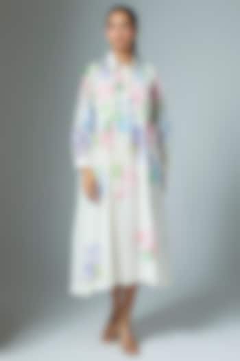 White Chanderi & Organza Midi Vacation Dress by Vineet Rahul at Pernia's Pop Up Shop
