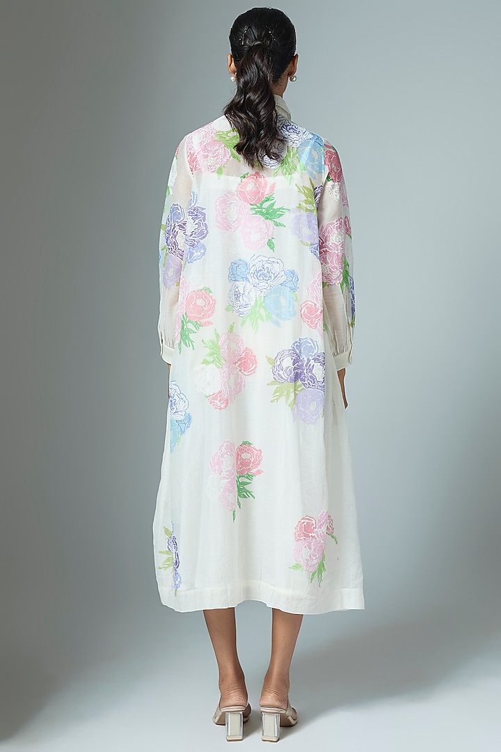 White Chanderi & Organza Midi Vacation Dress by Vineet Rahul at Pernia's Pop Up Shop