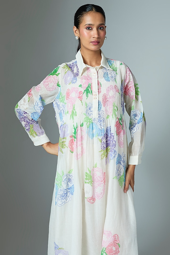 White Chanderi & Organza Midi Vacation Dress by Vineet Rahul at Pernia's Pop Up Shop