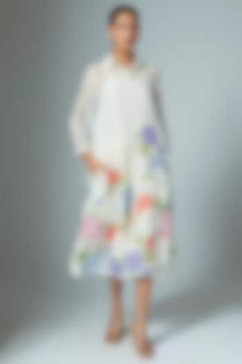 White Chanderi & Organza Midi Vacation Dress by Vineet Rahul at Pernia's Pop Up Shop