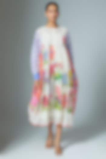 White Chanderi & Organza Midi Vacation Dress by Vineet Rahul at Pernia's Pop Up Shop