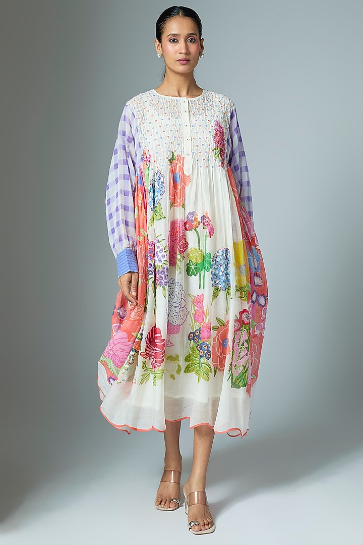 White Chanderi & Organza Midi Vacation Dress by Vineet Rahul at Pernia's Pop Up Shop