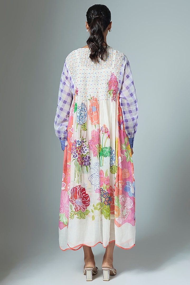 White Chanderi & Organza Midi Vacation Dress by Vineet Rahul at Pernia's Pop Up Shop