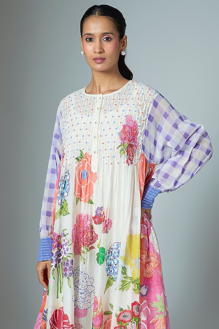 White Chanderi & Organza Midi Vacation Dress by Vineet Rahul at Pernia's Pop Up Shop
