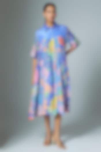Blue Chanderi Midi Vacation Dress by Vineet Rahul at Pernia's Pop Up Shop