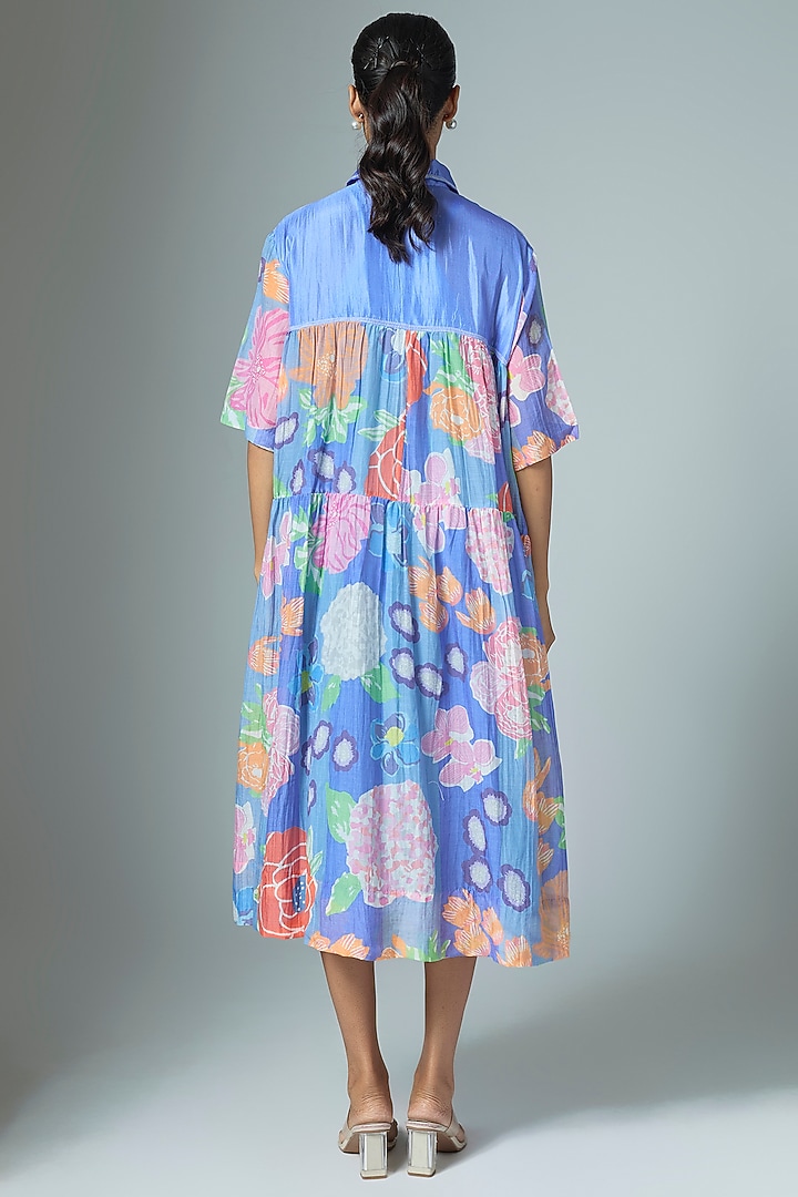 Blue Chanderi Midi Vacation Dress by Vineet Rahul at Pernia's Pop Up Shop