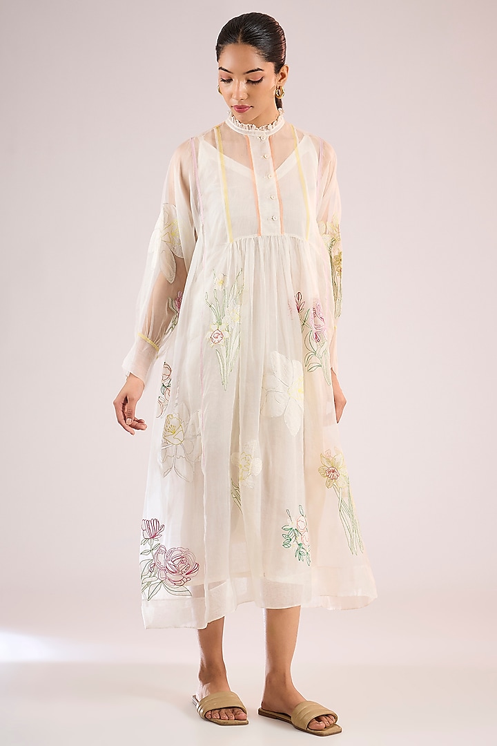 Ivory Organza Floral Midi Cocktail Dress by Vineet Rahul at Pernia's Pop Up Shop