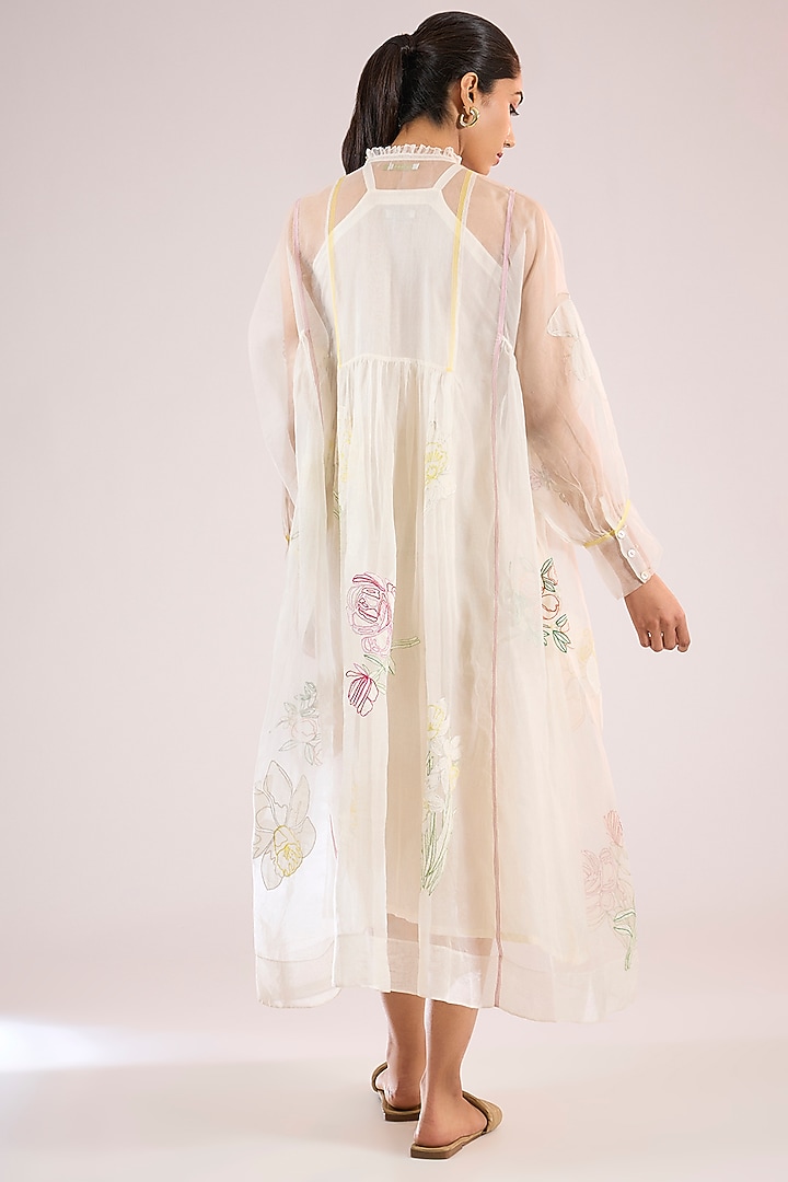 Ivory Organza Floral Midi Cocktail Dress by Vineet Rahul at Pernia's Pop Up Shop