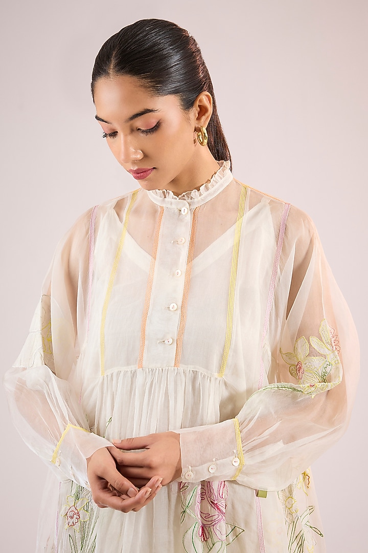 Ivory Organza Floral Midi Cocktail Dress by Vineet Rahul at Pernia's Pop Up Shop