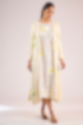 Ivory Cotton Floral Jacket by Vineet Rahul at Pernia's Pop Up Shop