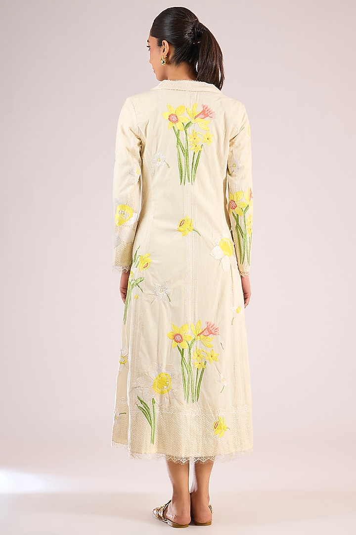 Ivory Cotton Floral Jacket by Vineet Rahul at Pernia's Pop Up Shop