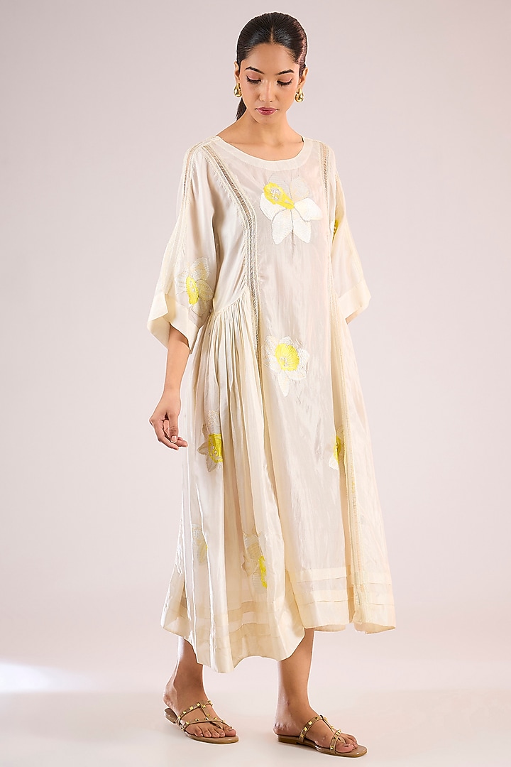 Ivory Cotton Floral Jacket by Vineet Rahul at Pernia's Pop Up Shop
