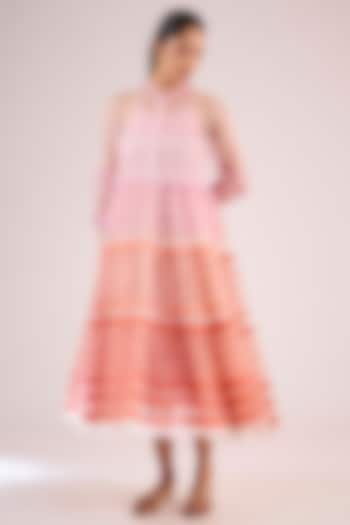Pink Organza Floral Midi Vacation Dress by Vineet Rahul at Pernia's Pop Up Shop