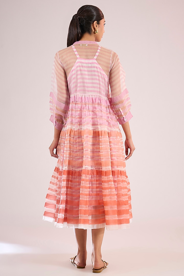 Pink Organza Floral Midi Vacation Dress by Vineet Rahul at Pernia's Pop Up Shop