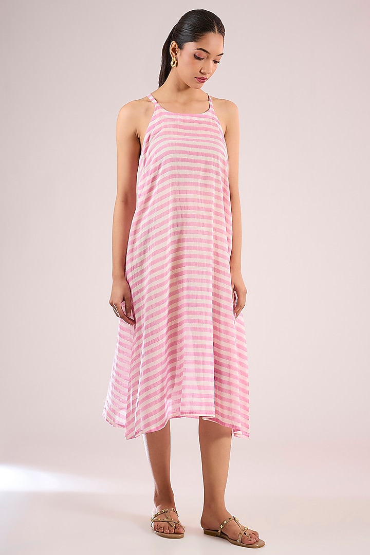 Pink Organza Floral Midi Vacation Dress by Vineet Rahul at Pernia's Pop Up Shop