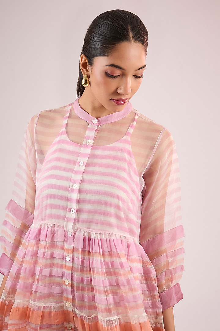 Pink Organza Floral Midi Vacation Dress by Vineet Rahul at Pernia's Pop Up Shop