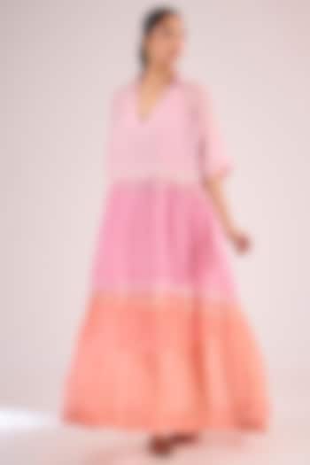 Pink Chanderi Floral Maxi Vacation Dress by Vineet Rahul at Pernia's Pop Up Shop