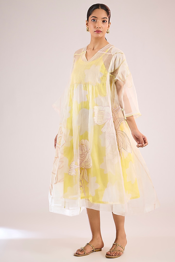 Ivory Organza Floral Midi Cocktail Dress by Vineet Rahul at Pernia's Pop Up Shop