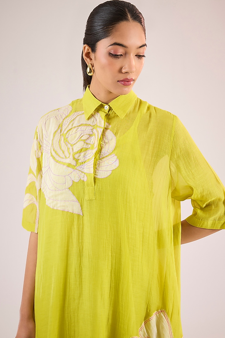 Yellow Chanderi Floral Midi Vacation Dress by Vineet Rahul at Pernia's Pop Up Shop