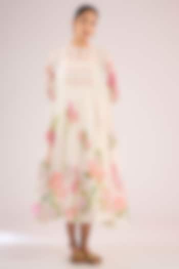 Ivory Chanderi Floral Midi Vacation Dress by Vineet Rahul at Pernia's Pop Up Shop