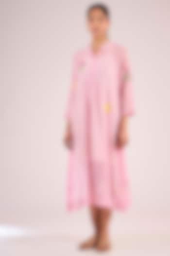 Pink Chanderi Floral Midi Vacation Dress by Vineet Rahul at Pernia's Pop Up Shop