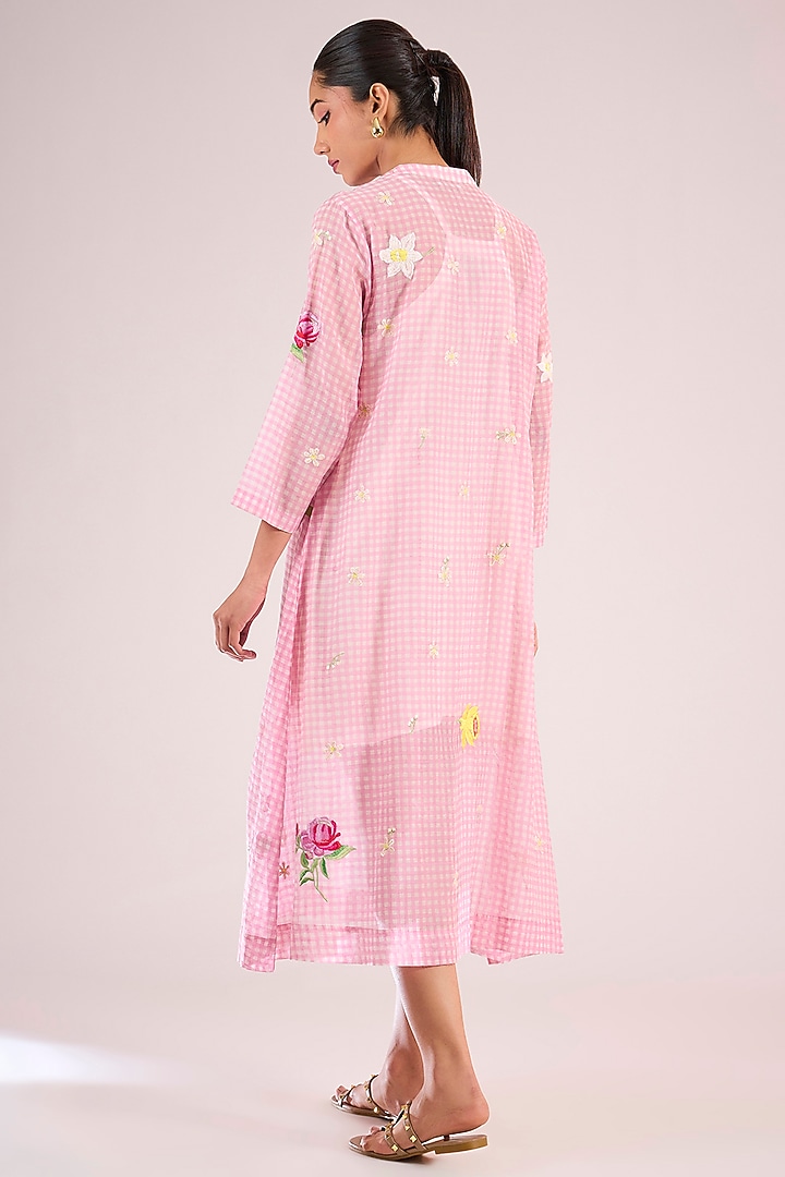 Pink Chanderi Floral Midi Vacation Dress by Vineet Rahul at Pernia's Pop Up Shop