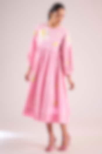 Pink Cotton Floral Midi Vacation Dress by Vineet Rahul at Pernia's Pop Up Shop