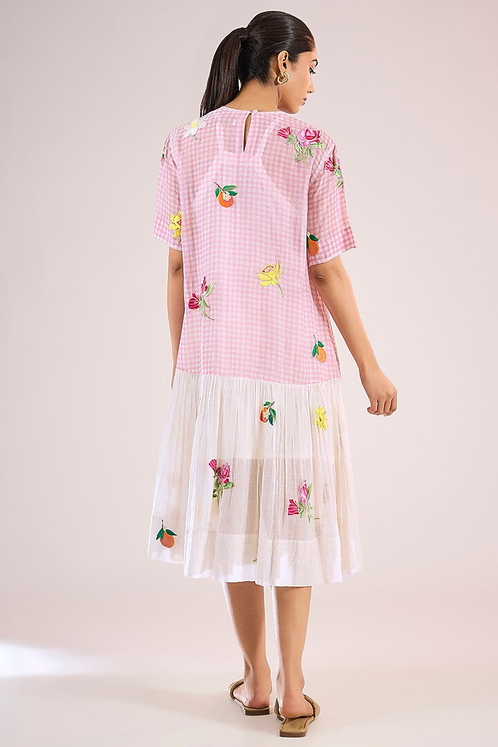 Pink Chanderi Floral Midi Vacation Dress by Vineet Rahul at Pernia's Pop Up Shop