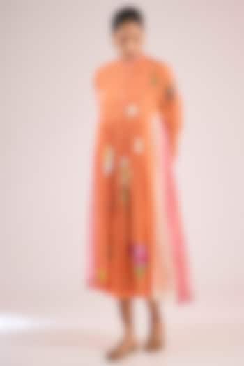 Orange Chanderi Floral Midi Vacation Dress by Vineet Rahul at Pernia's Pop Up Shop