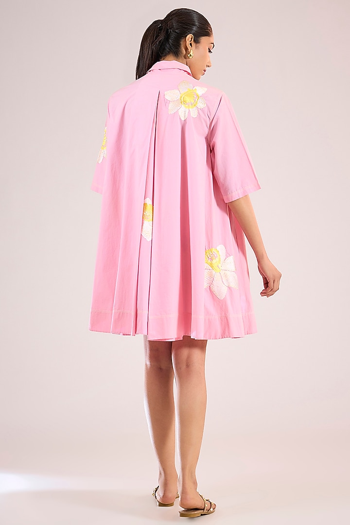 Pink Cotton Floral Mini Vacation Dress by Vineet Rahul at Pernia's Pop Up Shop