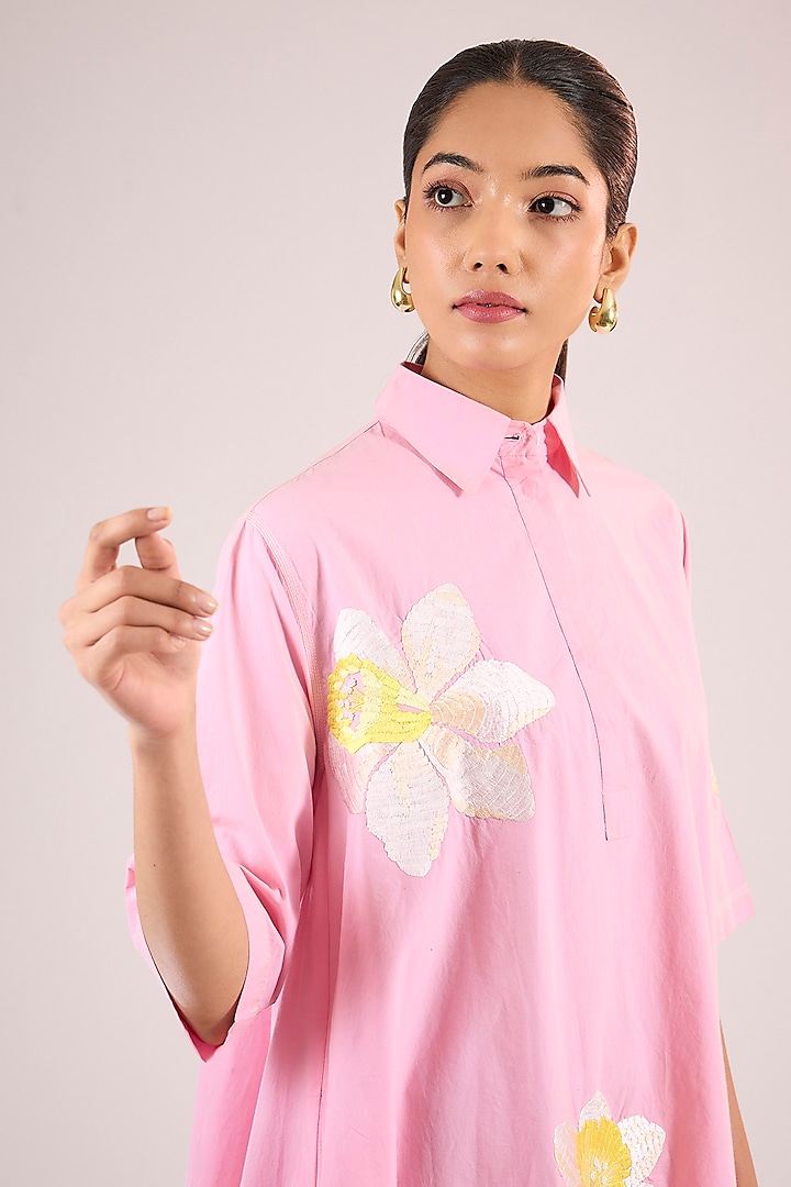 Pink Cotton Floral Mini Vacation Dress by Vineet Rahul at Pernia's Pop Up Shop