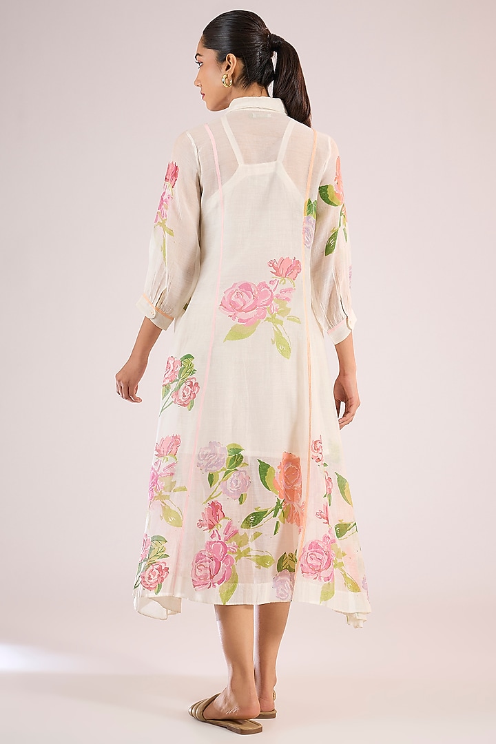 Pink Chanderi Floral Midi Vacation Dress by Vineet Rahul at Pernia's Pop Up Shop