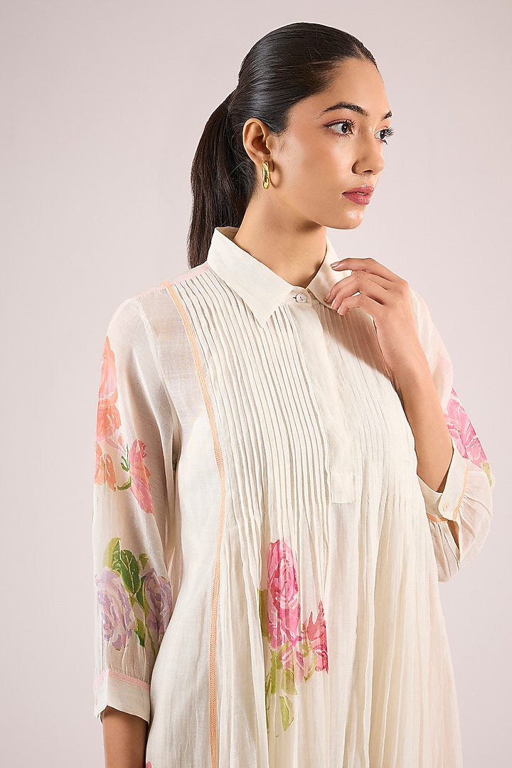 Pink Chanderi Floral Midi Vacation Dress by Vineet Rahul at Pernia's Pop Up Shop