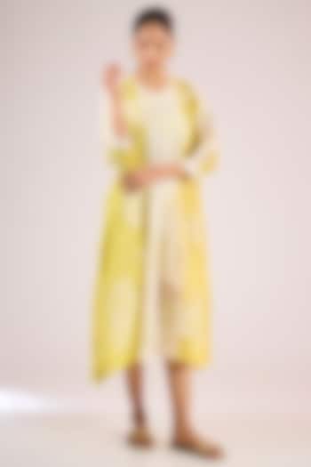 Ivory Chanderi Floral Midi Vacation Dress by Vineet Rahul at Pernia's Pop Up Shop