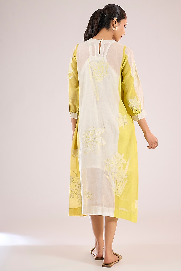 Ivory Chanderi Floral Midi Vacation Dress by Vineet Rahul at Pernia's Pop Up Shop