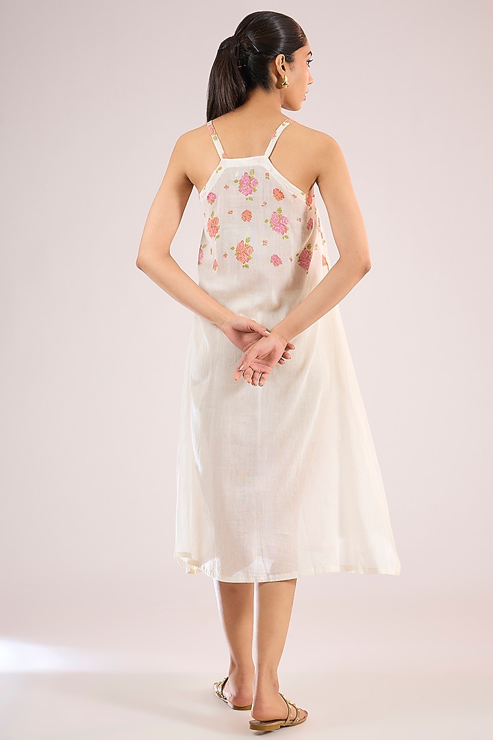 Ivory Chanderi Floral Midi Vacation Dress by Vineet Rahul at Pernia's Pop Up Shop