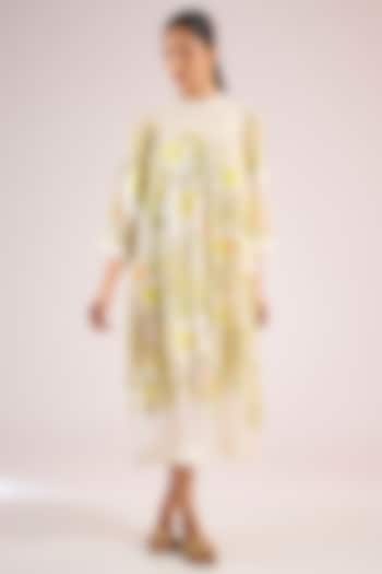 Ivory Chanderi Floral Midi Vacation Dress by Vineet Rahul at Pernia's Pop Up Shop