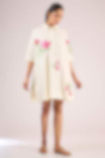Ivory Cotton Floral Mini Vacation Dress by Vineet Rahul at Pernia's Pop Up Shop