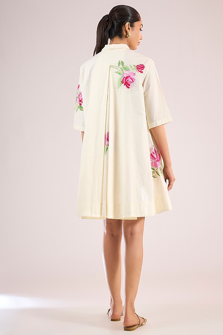 Ivory Cotton Floral Mini Vacation Dress by Vineet Rahul at Pernia's Pop Up Shop