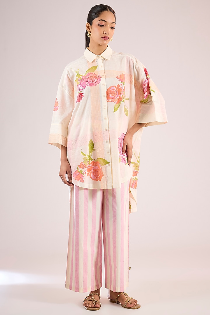 Ivory Cotton Floral Shirt by Vineet Rahul at Pernia's Pop Up Shop