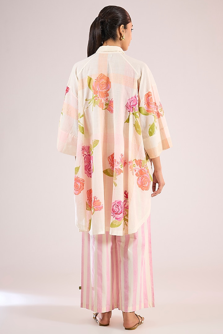 Ivory Cotton Floral Shirt by Vineet Rahul at Pernia's Pop Up Shop
