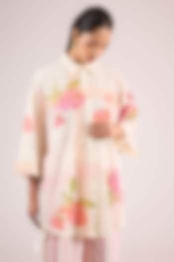 Ivory Cotton Floral Shirt by Vineet Rahul at Pernia's Pop Up Shop