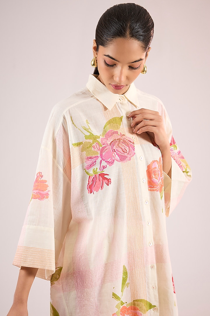 Ivory Cotton Floral Shirt by Vineet Rahul at Pernia's Pop Up Shop