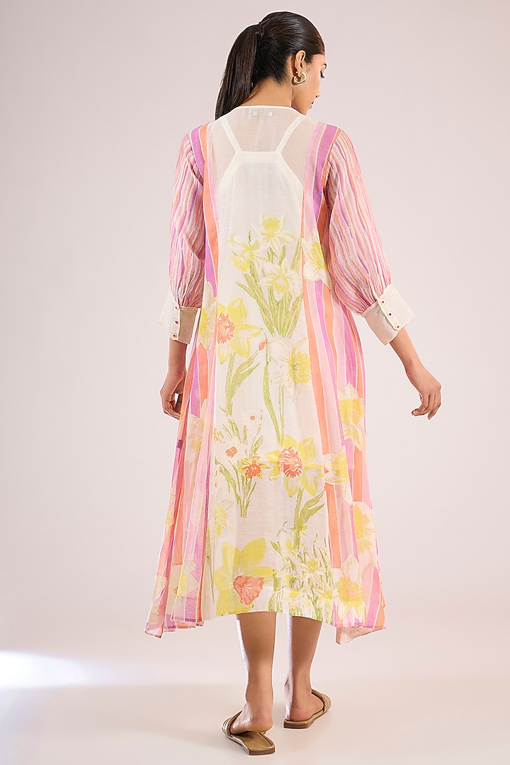Ivory Chanderi Floral Midi Vacation Dress by Vineet Rahul at Pernia's Pop Up Shop